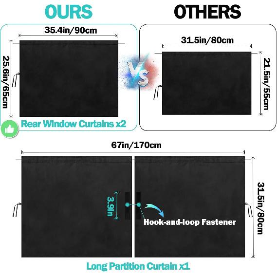 99% Light Blocking Car Curta, 1 Rear Seat Divider Curtain & 2 Rear Side Window Curta, Car Curta For Windows, Wide Sedan SUV Sunshade Covers Car