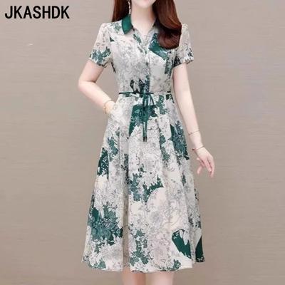 Damskie Modne Letnie Wiosenne Kolorowe Bloki Nadruk Krótki Rękaw Dekolt Polo Wysoki Stan Codzienne Sukienki