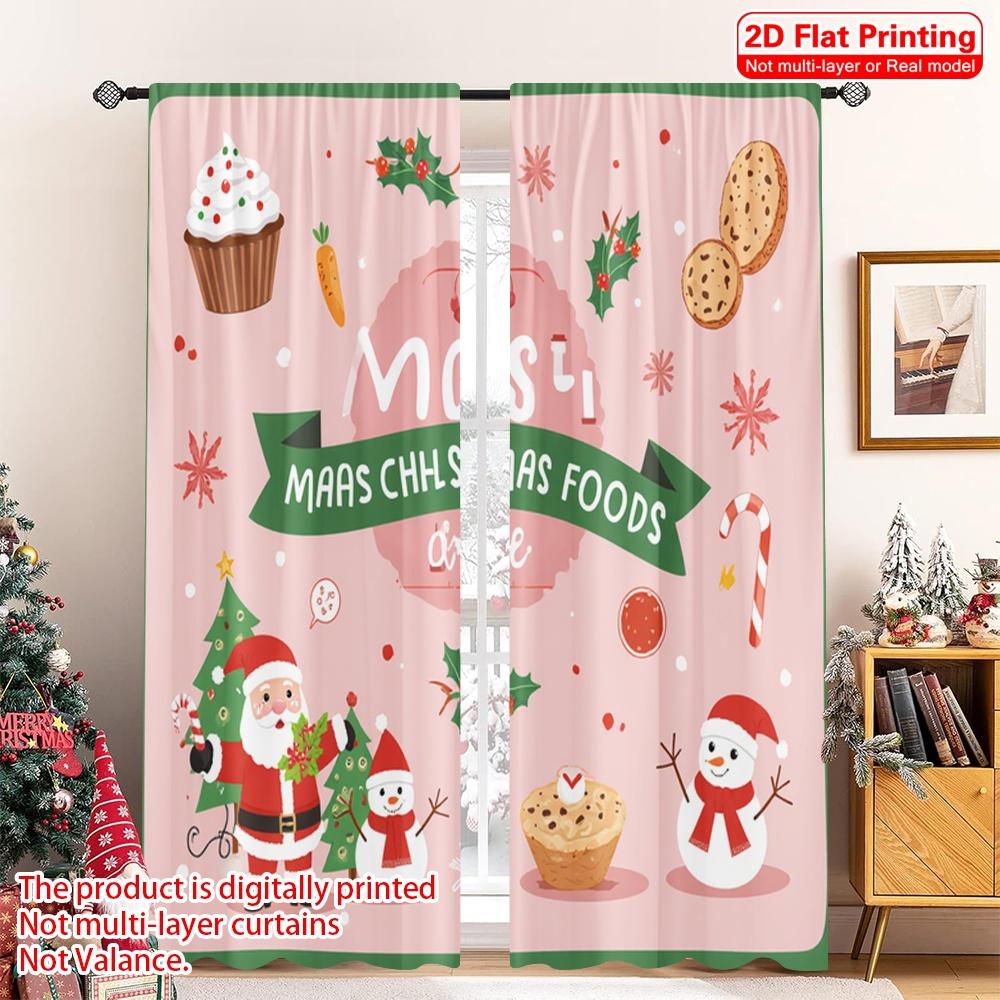 

2pcs 2D flat printing Merry Christmas Party Curtains Cute Christmas Food Icons Polyester Fabric Without Electricity Spring 52.50×116.00 CM 2pcs