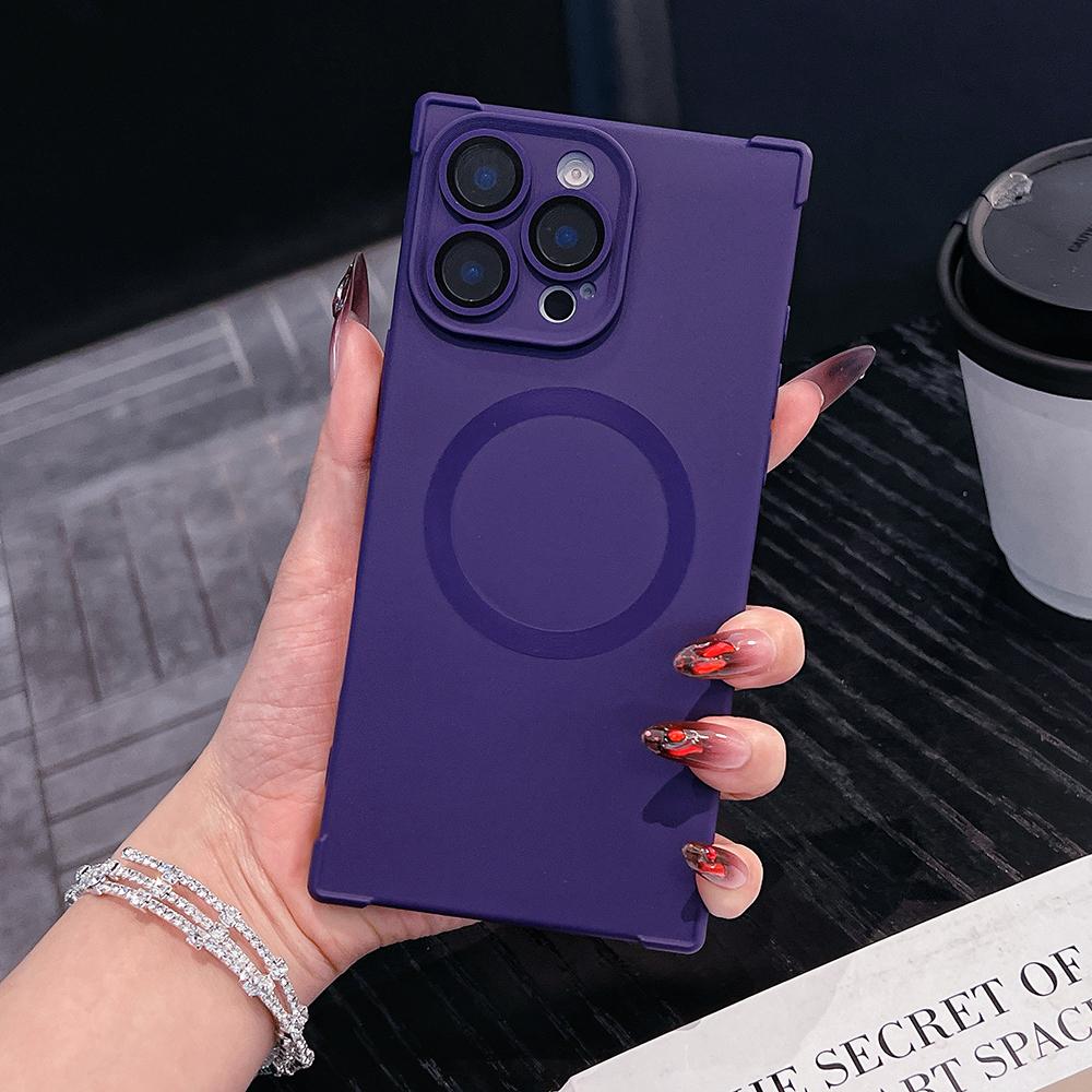 

Solid Color Rectangle Shape Magnetic Shockproof Phone Case for iPhone 13 14 15 16 17 Pro Max Wireless Charge For MagSafe Cover iPhone 13 Pro