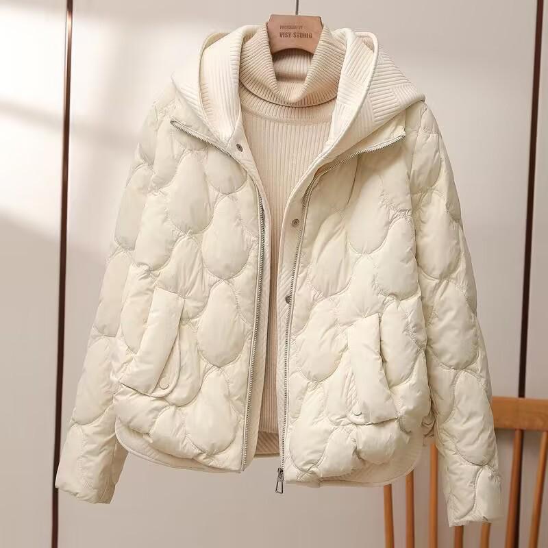 Women's Y2K Style Knitted Hooded Down Cotton Jacket - Short, Loose, Plus Size, Thick, Warm Winter Coat.