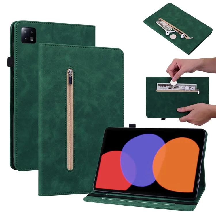 

For Xiaomi Pad 6 Auto Wake and Sleep Stand Leather Case Zipper Pocket Tablet Cover with Card Slots