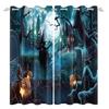 2pcs/set Horror Halloween Window Curtain Full Moon Night Tomb Iron Gate Back Room Home Bedroom Decor Blackout Polyester Curtains