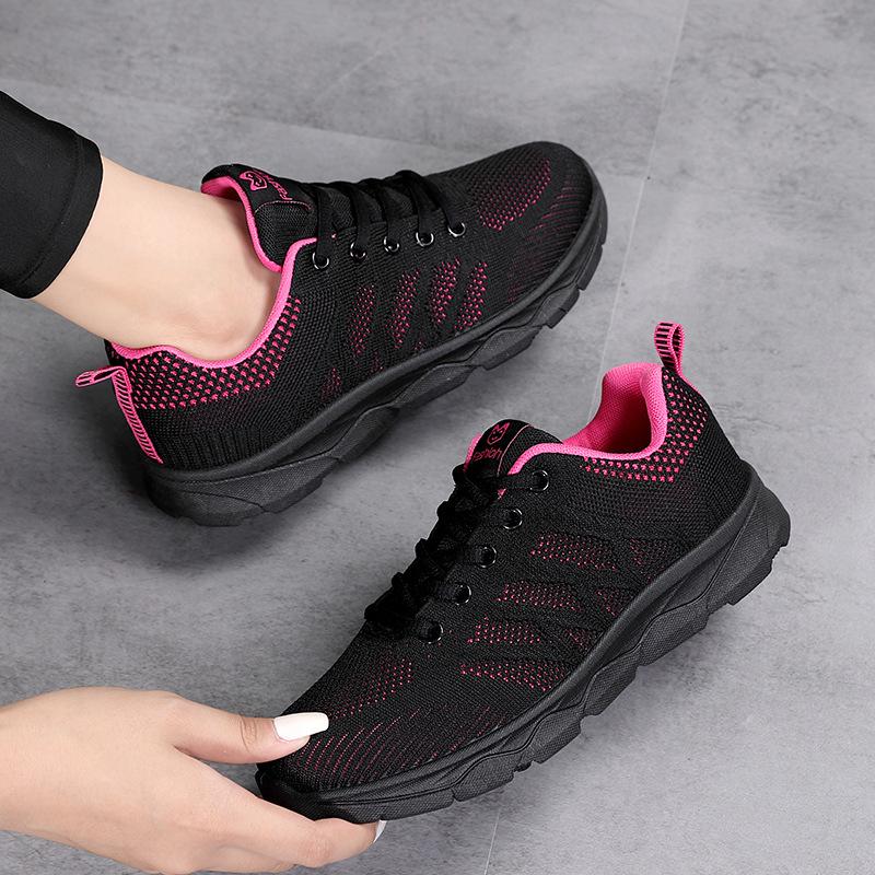 Spring and Autumn Women's Shoes Mesh Breathable Sneakers Women's Walking Casual Travel Shoes Lightweight Flying Weaving Student Running Shoes
