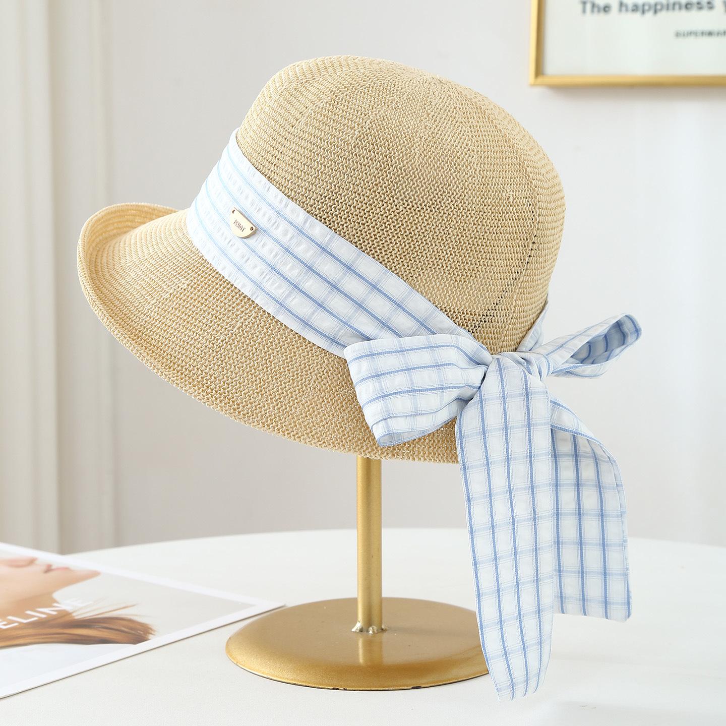 

Adult Women s Fisherman Bucket Hat with Plaid Bow Windproof Spring Summer Autumn Hat for All Seasons Sunhat 56-58cm бежевый