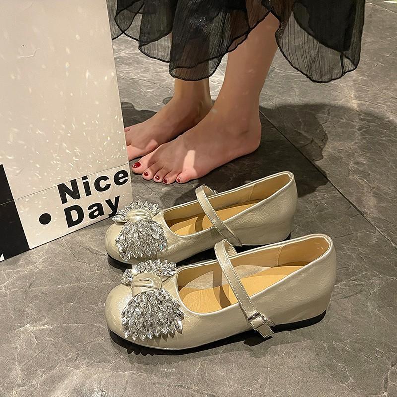 French rhinestone bow Mary Jane shoes women's 2025 new beautiful ballet shoes evening gentle shallow mouth single shoes