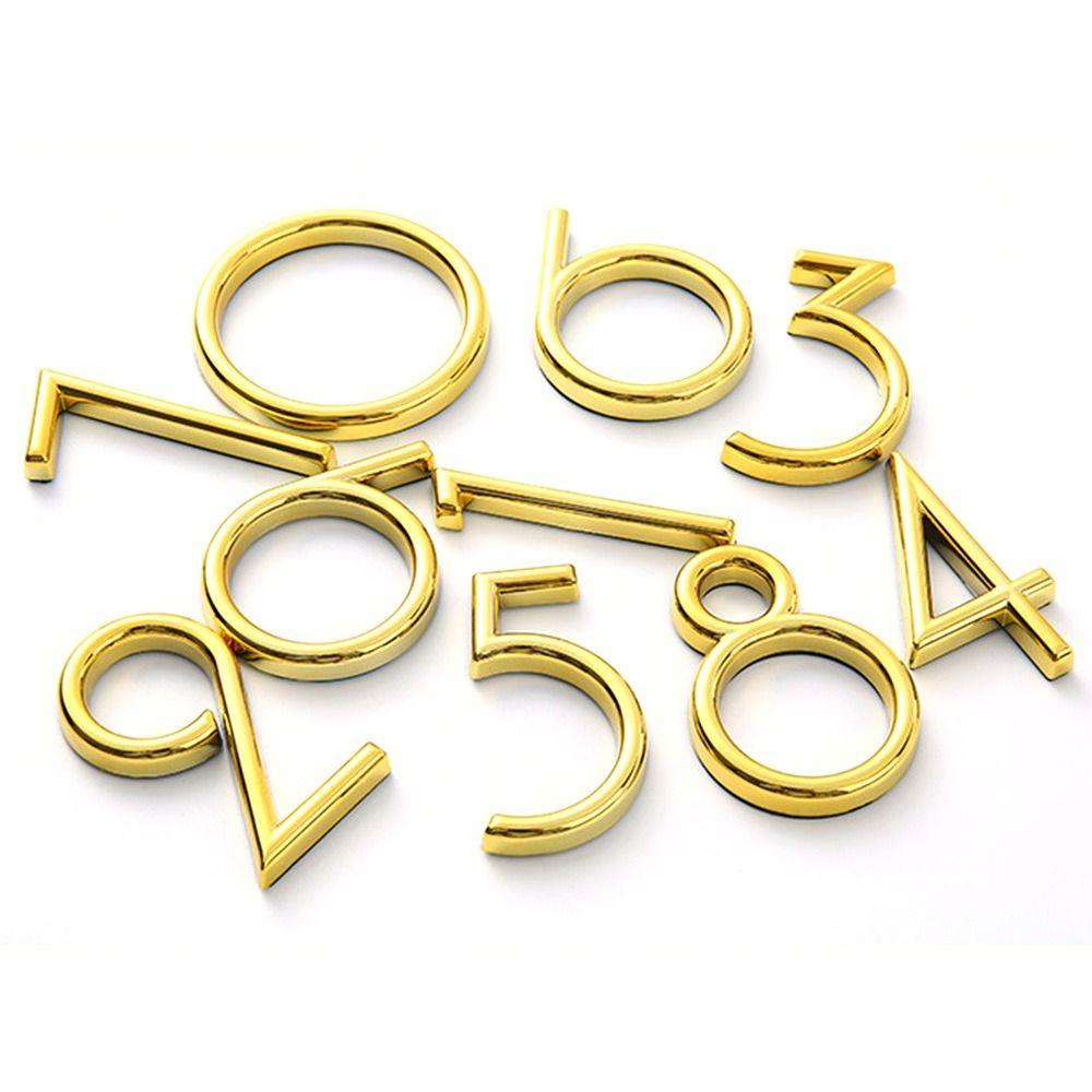 6cm Door Number Sign Creative Self Adhesive Gold Plate Sign 3D ABS Number Stickers Universal