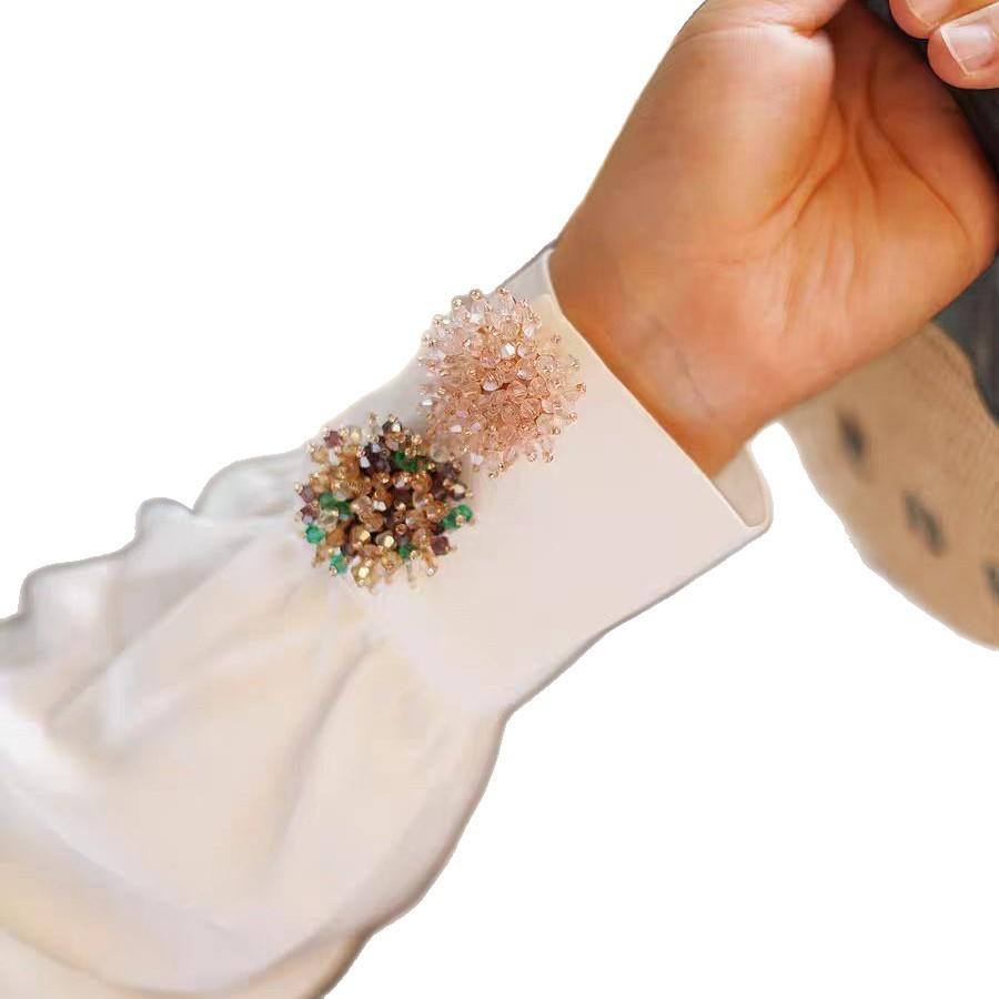 French cufflinks women's new light luxury shirt button cover non-punching holder niche design flower button cover
