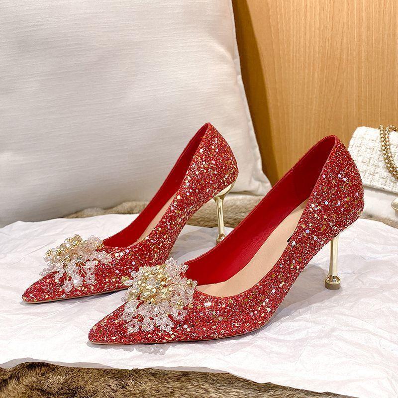 Fashion two-wear bride shoes women's spring and summer new models are not tired feet French pointed head shallow mouth high heels women's wedding