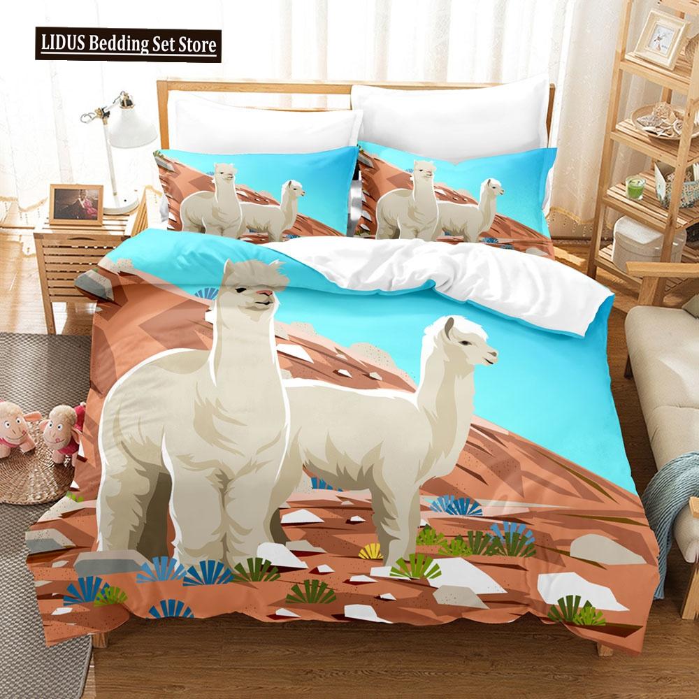 Cartoon Goat Duvet Cover Set Cute Kawaii White Goat White Background King Queen Size For Girls Boys Gift Polyester Bedding Set