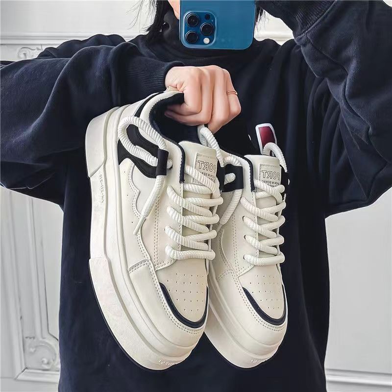 Pantofi de vară pentru bărbați Pantofi casual de stradă Versatili Respirabili Antiderapanți Rezistenți la uzură Pantofi sport la modă cu talpă groasă Pantofi albi