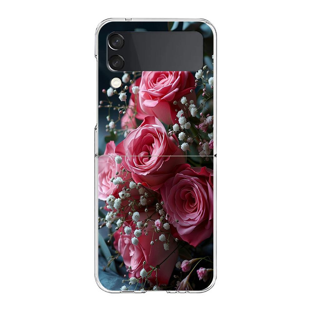 Beautiful Red Rose Flowers Phone Case For Samsung Galaxy Z Flip 3 4 5 Hard Folding Clear PC Bumper For Samsung Z Flip3 Cover