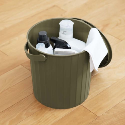 TONBO Shinki Synthetic Tonbo Sit-On Bucket with Lid, 10 Liters, Khaki Green, 27.5cm Wide X 26cm Deep X 27cm High, Durable for Outdoor Use, Made In Jap