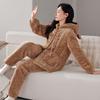 Verdickter und Samtiger Dreilagiger Gepolsterter Pyjama Damen Winter Korallenfleece Mit Kapuze Hausanzug Herbst Und Winter