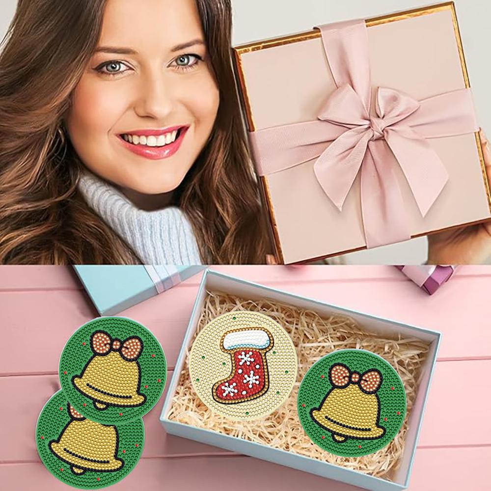 8 sztuk/zestaw podkładek z motywem świątecznym malowanych diamentami, podkładki DIY z uchwytami, odpowiednie dla początkujących i dorosłych, artykuły plastyczne i rękodzielnicze prezenty