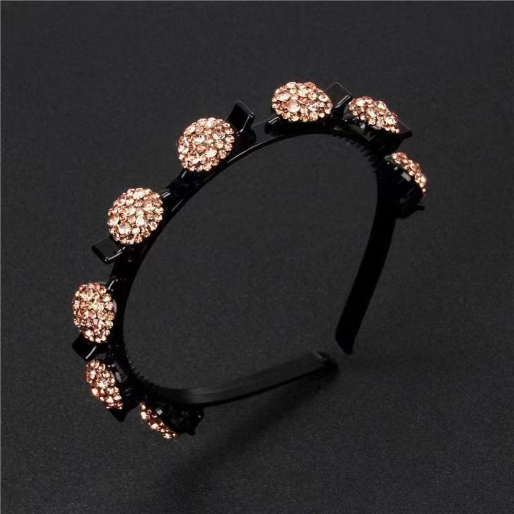 Elegant Hair Bands with Clips Sweet Shiny Hair Hoop Rhinestone Bangs Fixed Headband Banquet