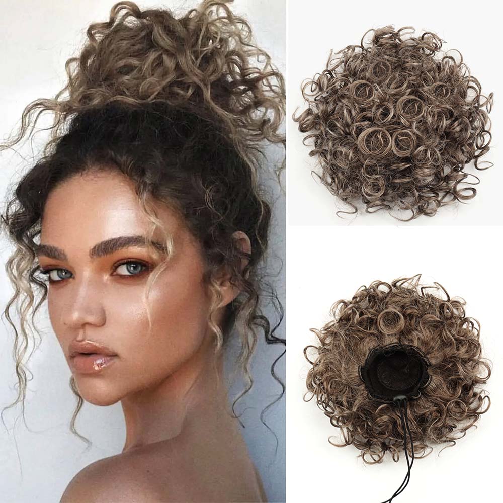 MISS WIG Pezzo di capelli sintetico disordinato per chignon da 60 g con coulisse elastica per capelli ricci sciolti estensioni dei pezzi di capelli per le donne nere