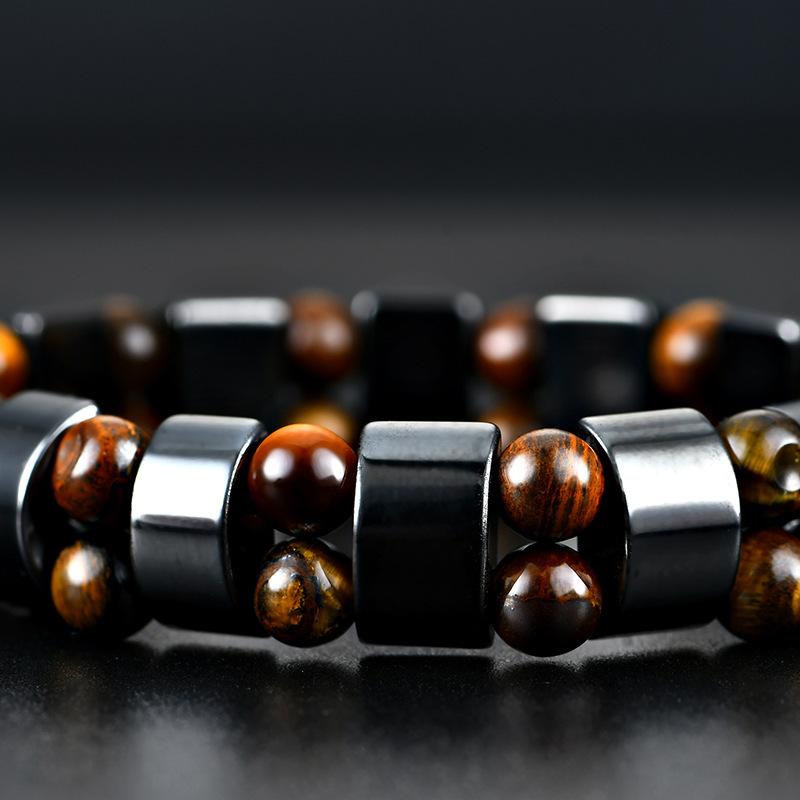 Fashion Men's Tiger Eye Stone Bracelet Men's Bracelet Fashion Bead Black Stone Elastic Bracelet