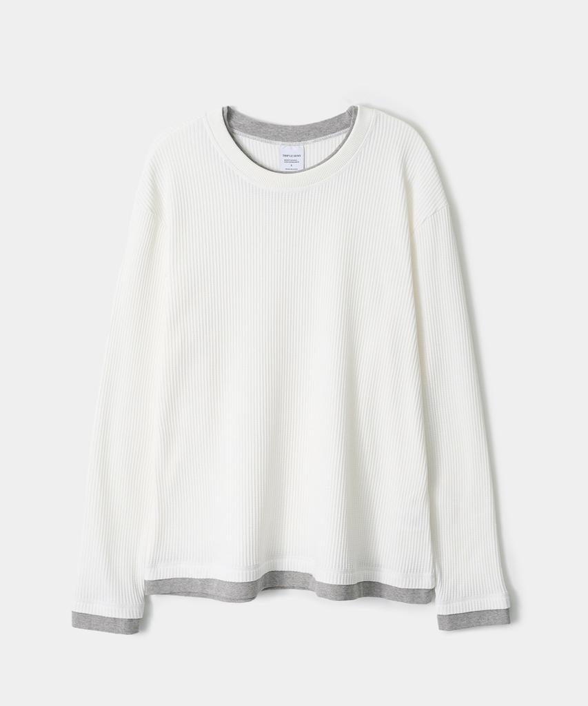 TRIP LE SENS Waffle And Layered Long Sleeve T-Shirt_Black