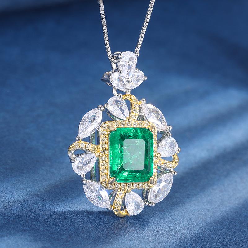 Jewelry Copper Bottom Gold-Plated Imitation Emerald Paraiba Diamond Pendant Ring Set Main 10 * 12