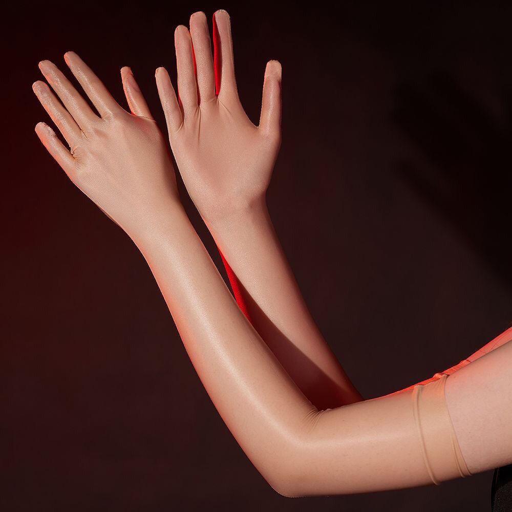 

Ultrathin Long Gloves Men And Women Sexy Oil Shiny Party Cosplay Gloves Male Full Fingers Tight Mittens Aurora Gloves Nightclub High Quality One Size