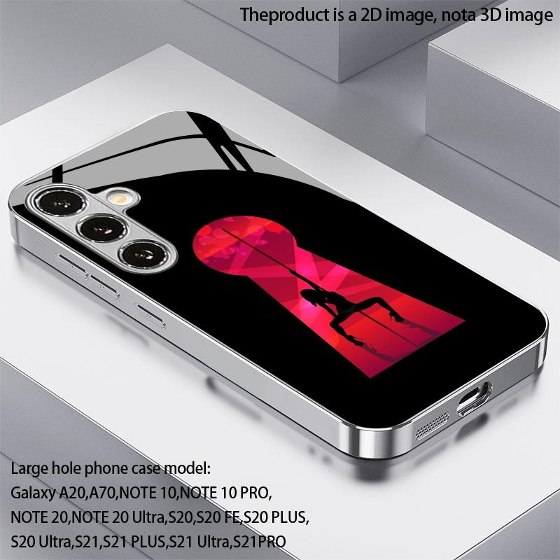 2D Lock Pattern Phone Case for Samsung S26 S25 S24 S23 S22 S21 S20 A56 A36 A16 - Electroplated Glass Protective Cover