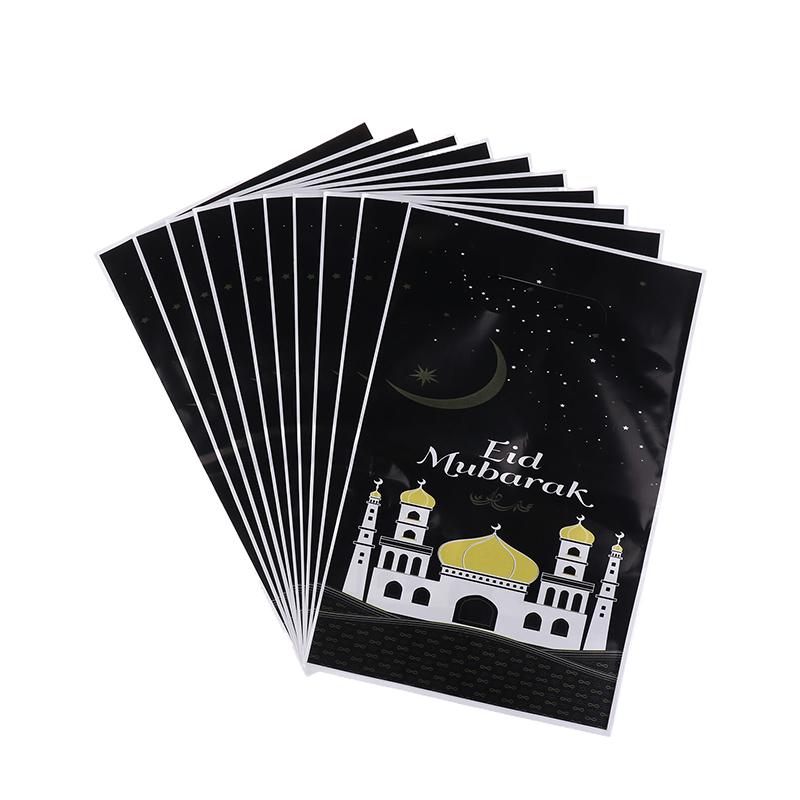 10Pcs 2025 Eid Mubarak Handbag Candy Cookie Snack Gift Bags Packaging Bag For Home Ramadan Muslim Islamic Party Decor Supplies