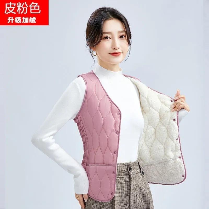 New lamb wool thickened and velvet vest for women's autumn and winter short slim-fitting vest to keep warm and wear a vest inside