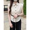 Korean Style Fashion Commuter Ol Lapel Single Breasted White Temperament Wild Slim Looking Sleeveless Shirt Shirt Belt for Women