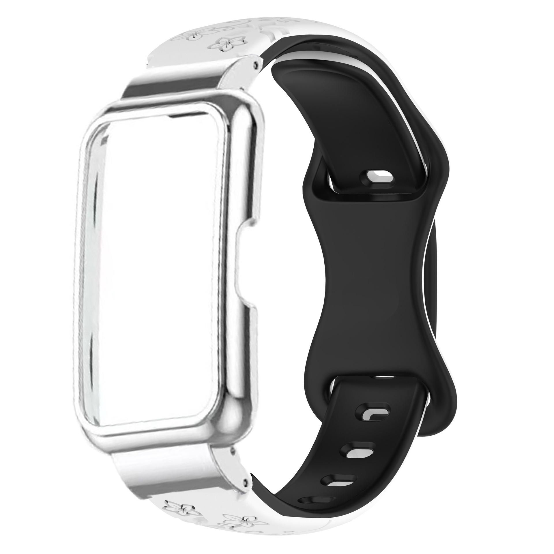 Мягкий силиконовый браслет с 3D гравировкой для Huawei Band 10/10NFC/9/9NFC/8/8NFC ремешок для смарт-часов Huawei band 8/9/10 чёрный/белый