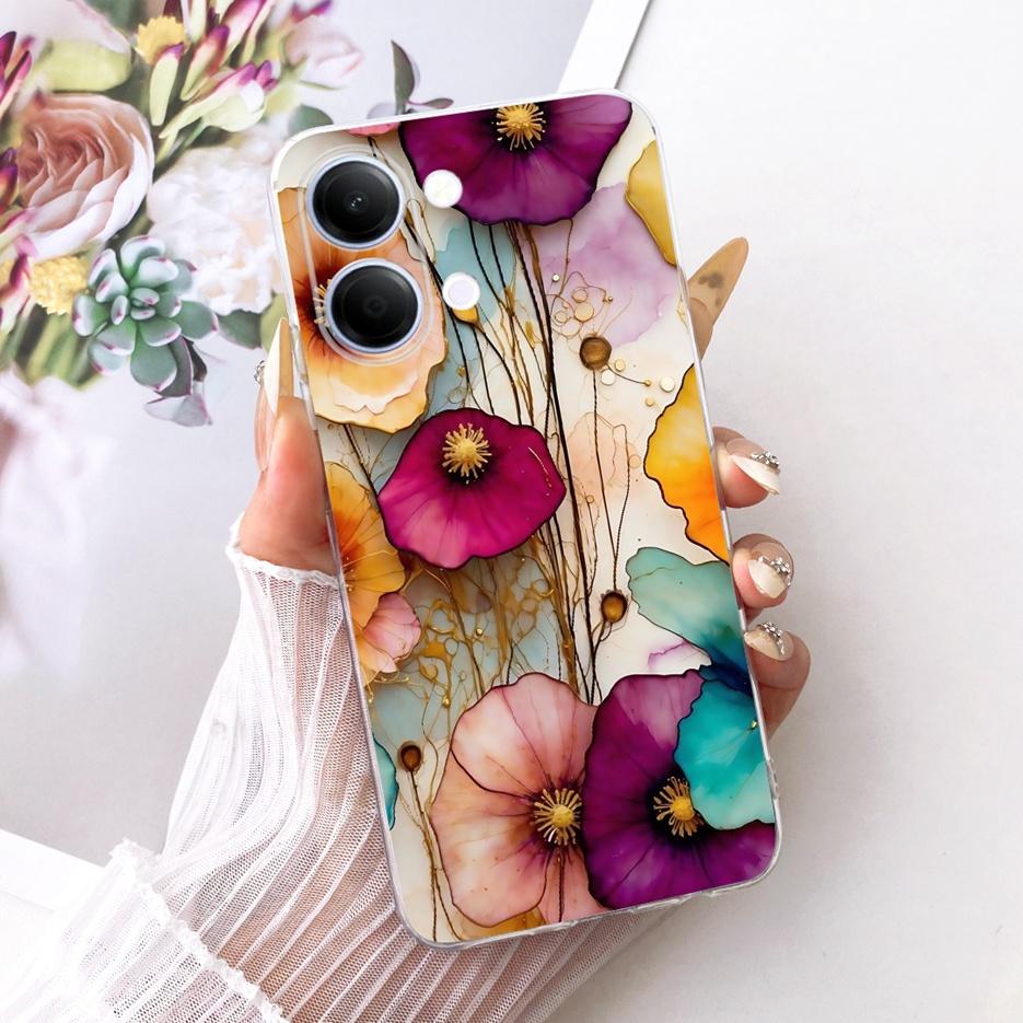 For Vivo Y05 4G Case Colorful Flowers Painted Cover Clear Silicone Soft Slim Phone Case For Vivo Y11d Y 05 VivoY05 VivoY11d Bags