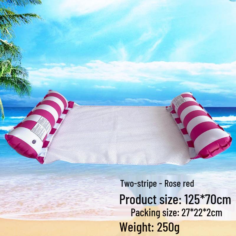 Portable Foldable PVC Striped Water Lounge Chair with Hanging Net - Single Inflatable Floating Bed