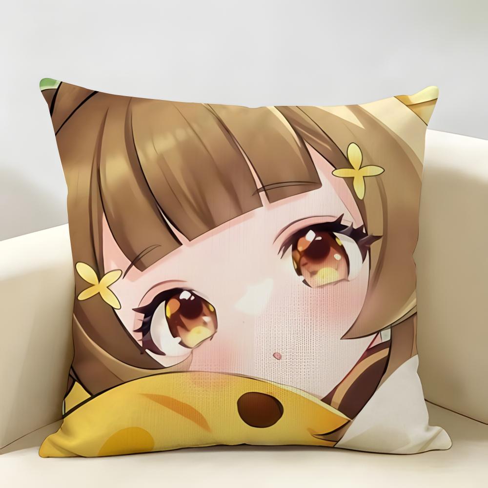 Yaoyao Cute Genshin Impact Cushion Cover Natural Linen Organic Fabric DoubleSided Printing Room Sofa Decor Pillow Case