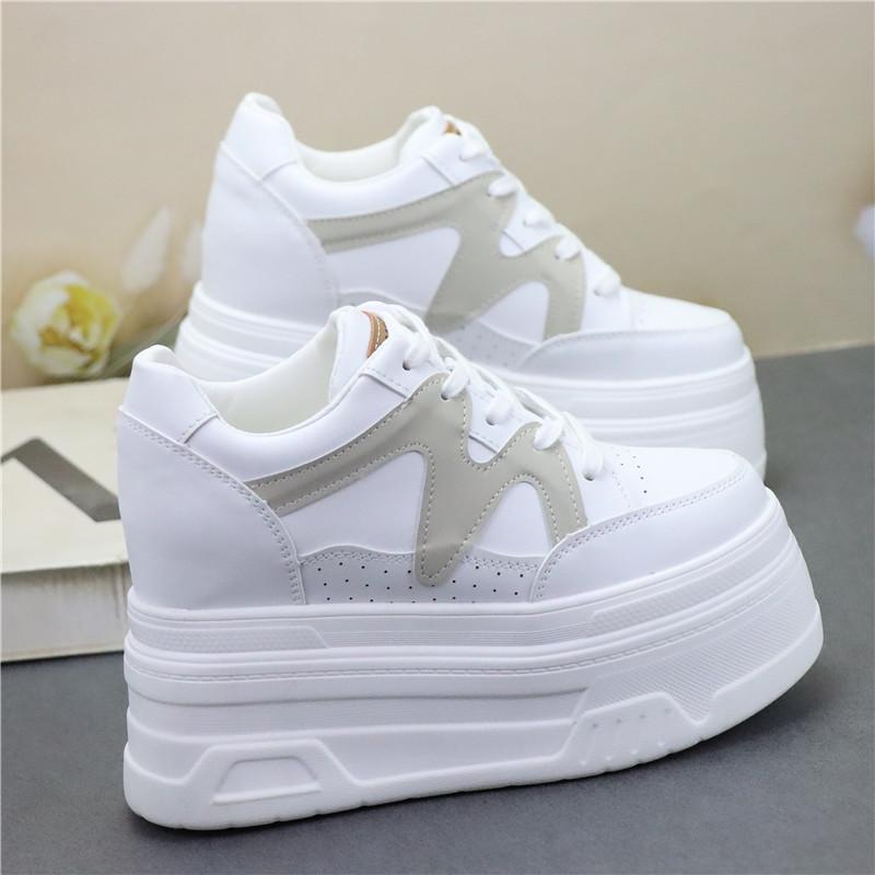 Fashion 12CM Air Mesh Microfiber Leather Autumn Vulcanize Fashion Women Chunky Sneakers Mixed Color Platform Wedge Causal Shoes