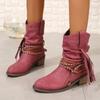 Frauen Plissee Chunky Stiefel Cowboy Mid Heels Chelsea Stiefel Herbst Winter Vintage Spitz Punk Chunky Motorrad Stiefeletten Boots55