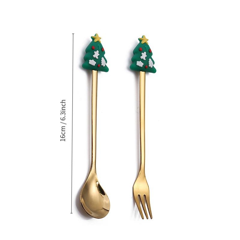 2/4PCS Christmas Cutlery Elk Christmas Tree Spoon Cutlery Spoon Fork Set Fruit Fork Coffee Spoon Cutlery Christmas Cutlery