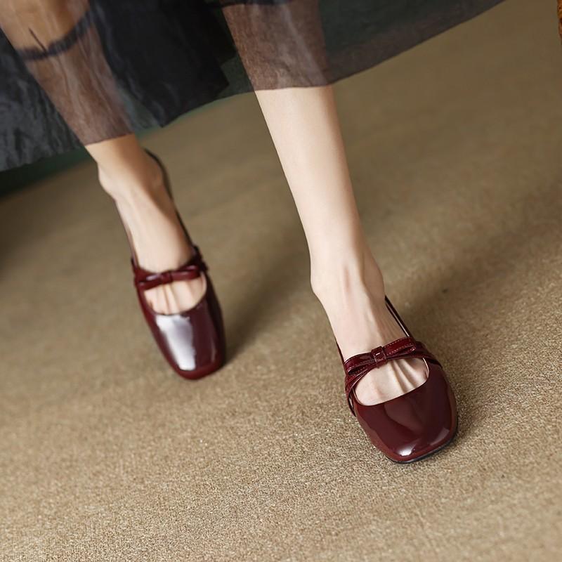 Qiao Fei's original huge cute~ soft leather round head bow single shoes new patent leather thick heel high heels Mary Jane shoes