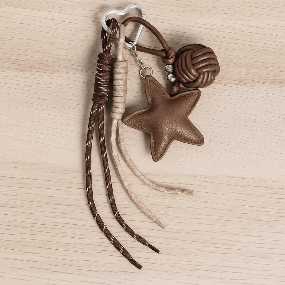 Hanging Leather Star Keychain Woven Rope Star and Ball Pendant  Small Gifts