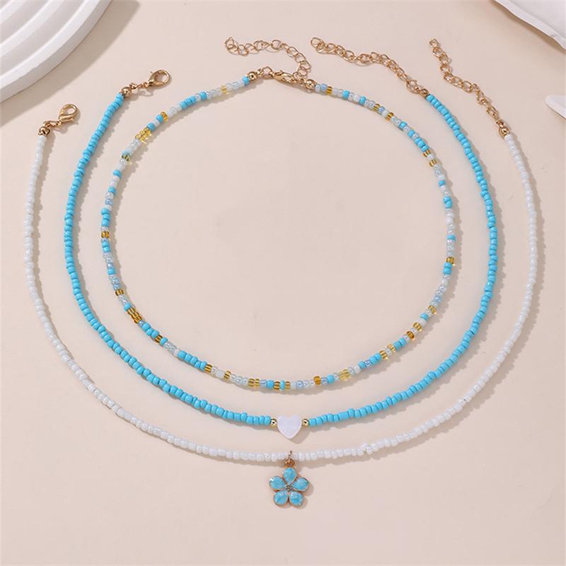 Bohemian Multilayer Rice Bead Chain Clavicle Necklace Vintage Acrylic Turtle Starfish Shell Pendant Choker Women'S Beach Jewelry