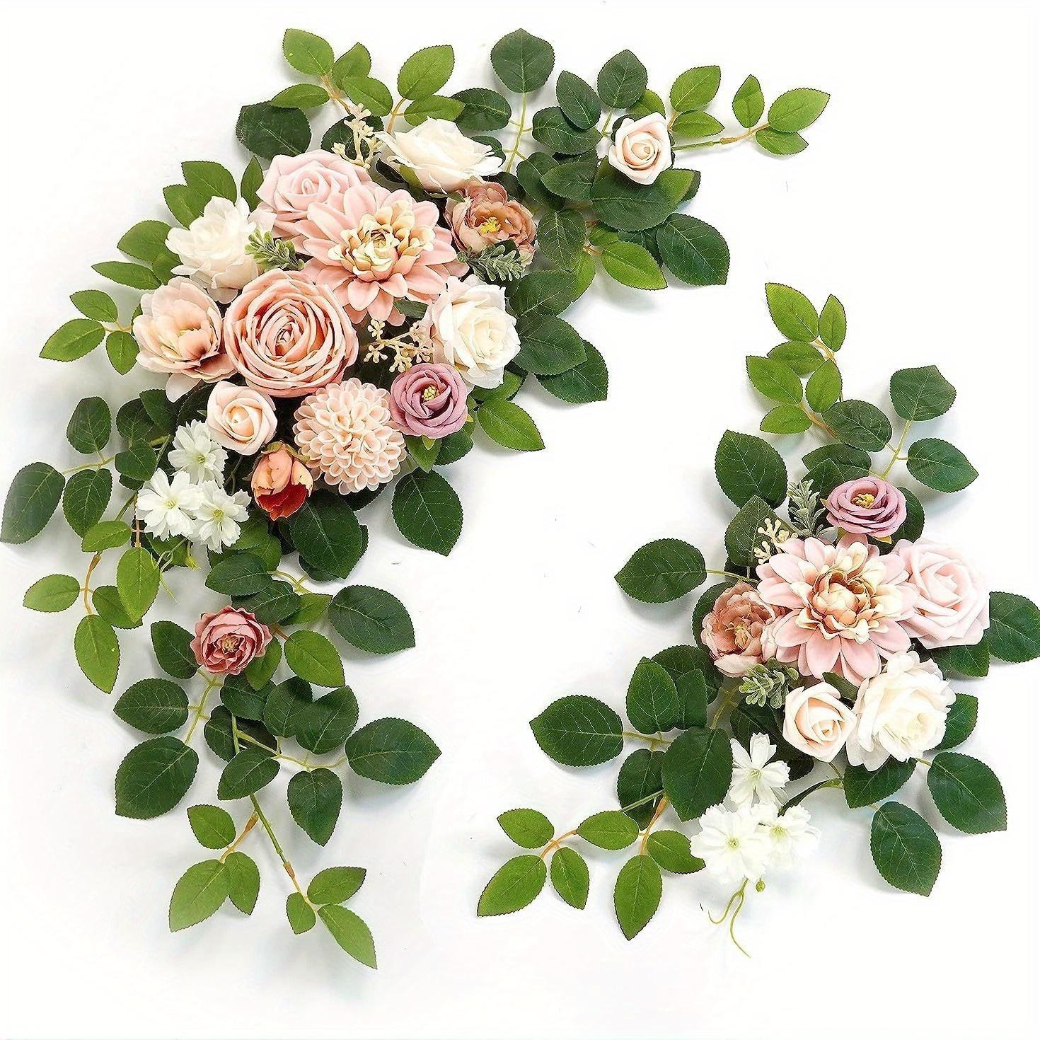 2 шт. Набор для украшения цветами для свадебной церемонии на открытом воздухе, имитация розы, зеленое растение, украшение для приветственной зоны, для патио, сада, дома, свадебной вечеринки, праздника