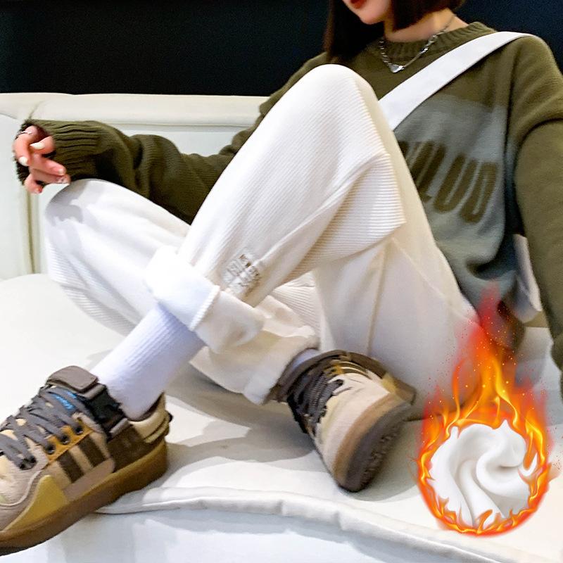 

Колготки спортивные штаны женские зимние новые бархатные свободные прямые повседневные спортивные штаны маленькие вельветовые штаны XL