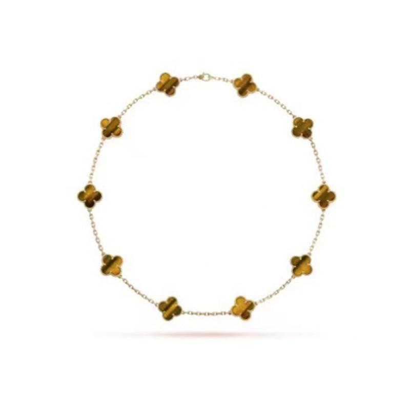Golden Black Agate Ten-Petal Necklace with Double-Sided Four-Leaf Clover Clavicle Chain - Van Family Luxury Brand