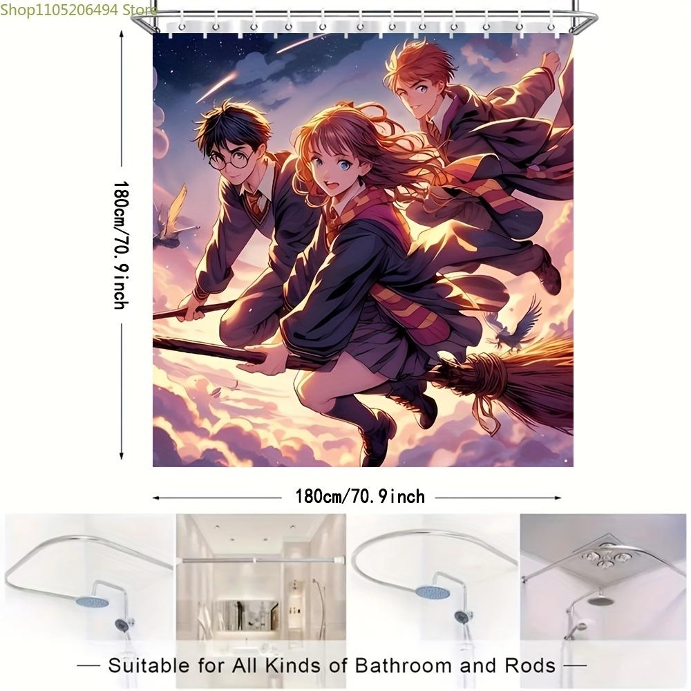 1pc Harry Potter Movie & Anime Themed Shower Curtain with Hooks, 180.09x180.09 cm, Polyester Fabric, Machine Washable, Featuri