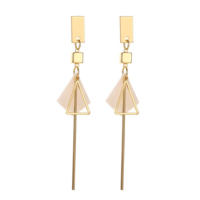 

Korean Fashion Geometric Tassel Earrings - Acetate Long Triangle Style