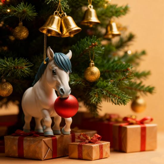 Horse Christmas Ornament Cartoon 2D Flat Horse Hanging Ornament with Santa Hat And Christmas Balls Acrylic Car Rear View Mirror Charm