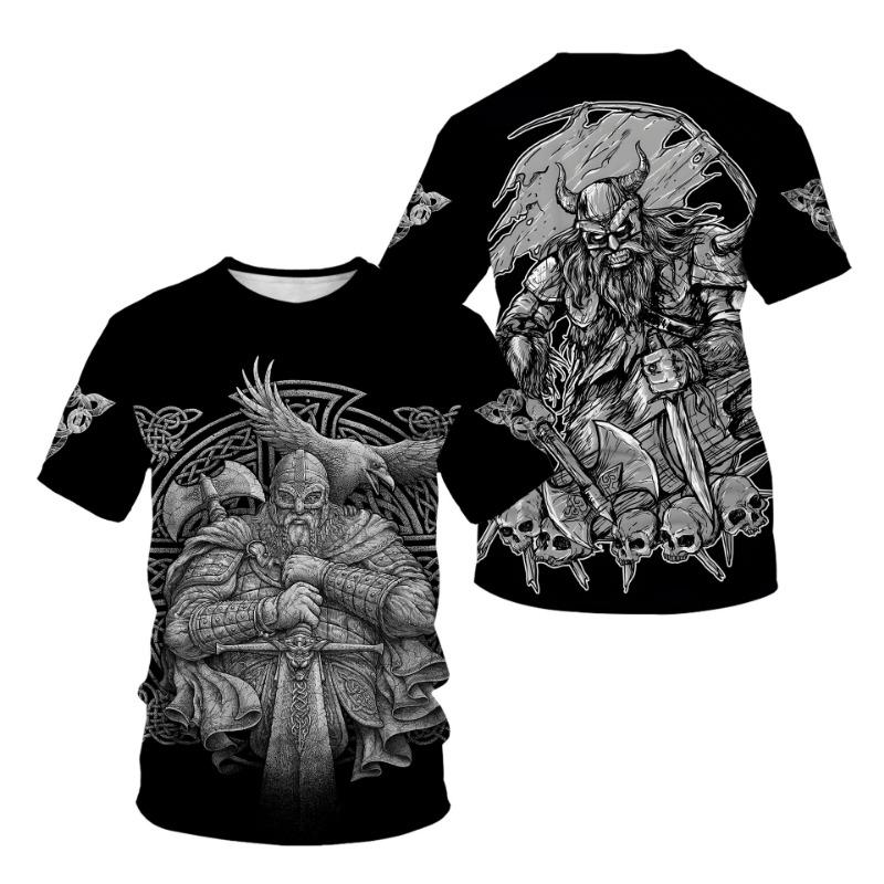 Trendy Retro Viking Warrior Pattern 3D Digital Printed Men's T-shirt