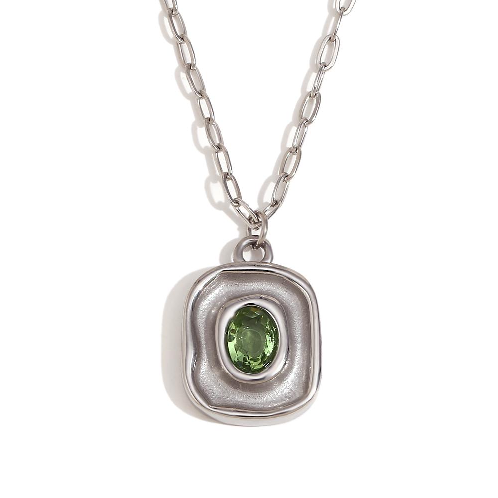 E.B.belle Oval Shape Green Zircon Necklace Stainless Steel Paperclip Chain 18K Gold Plated Hypoallergenic Waterproof Jewelry