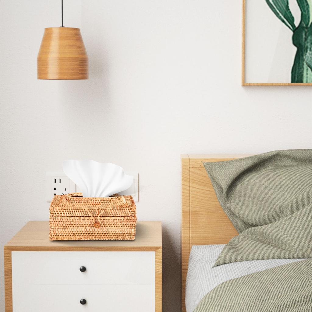 BHBL Paper Rack Rattan Tissue Box Elegant Home Decoration Handmade Desktop Tissue Container Napkin Storage Case