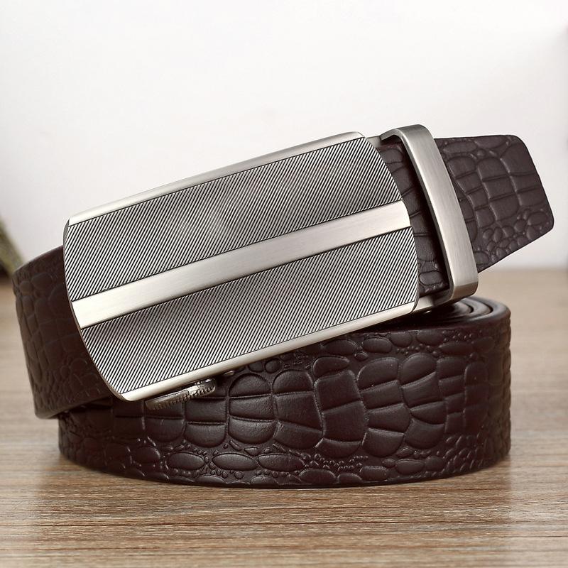 Belt Men'S Leather Automatic Buckle Middle-Aged And Young People First-Layer Cowhide Business Casual Trendy Belt Simple Plain Weave