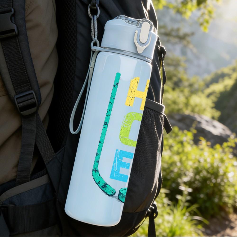 1PC Hockey Sport Letter Text Print 750ml Color Plastic Sports Water Bottle Leakproof Flip Straw Lid Suitable for Sports Office Home Use
